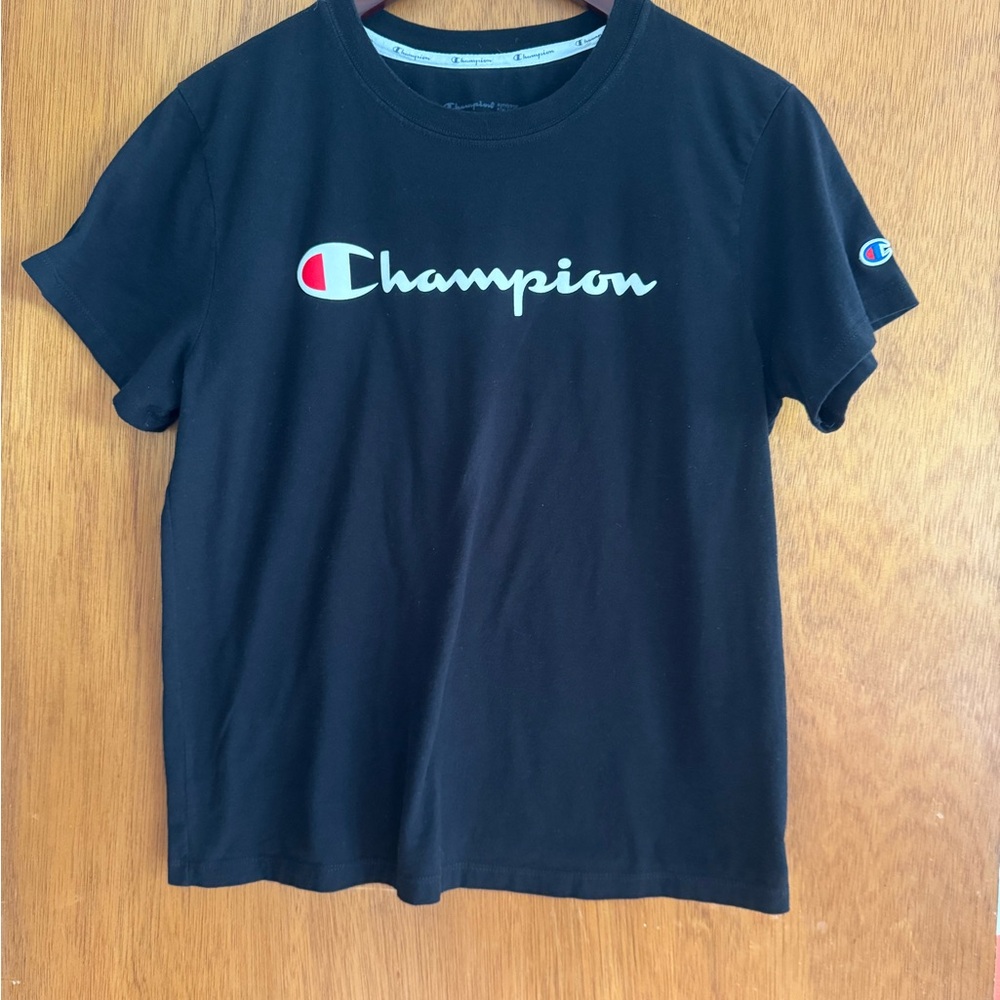 Champion Womens Black Tee with Logo